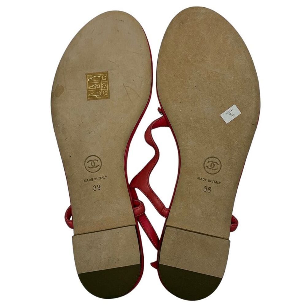 Chanel Interlocking C Pink Leather Thong Flat Sandals Gold Chain Detail EU 38 - Picture 8 of 10